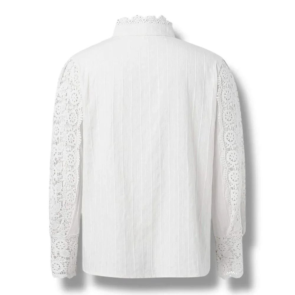 Victorian White Cut Out Puff Sleeve Cotton Linen Blouse Medium NWT - Picture 6 of 6